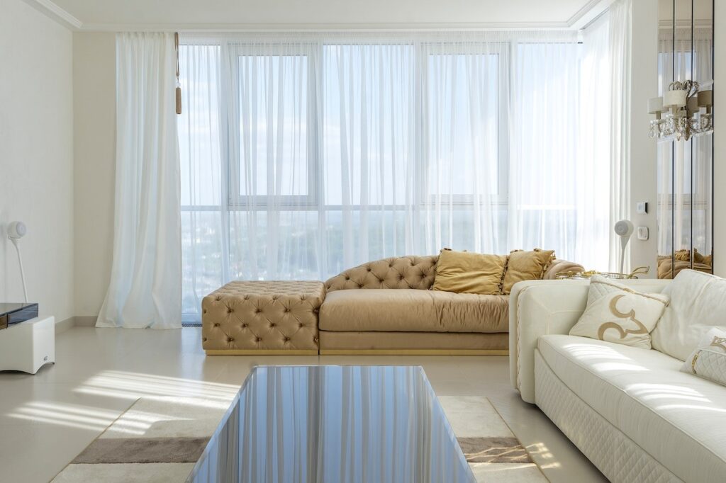 living room light weight white curtains